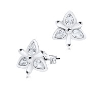 3 Petals CZ Water Drop Silver Stud Earring STS-3279 